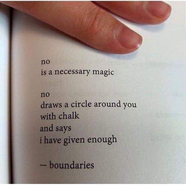 No is a necessary magic. No draws a circle around you with chalk and says I've given enough - boundaries