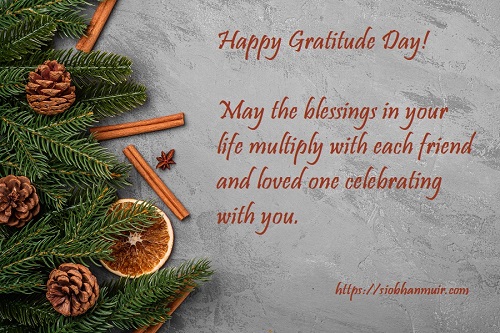 Happy Gratitude Day! May the blessings in your life multiply with each friend and loved one celebrating with you. https://siobhanmuir.com
